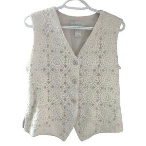 VTG Campagnie Internationale Express Crochet Vest Linen Cotton Women's Size L